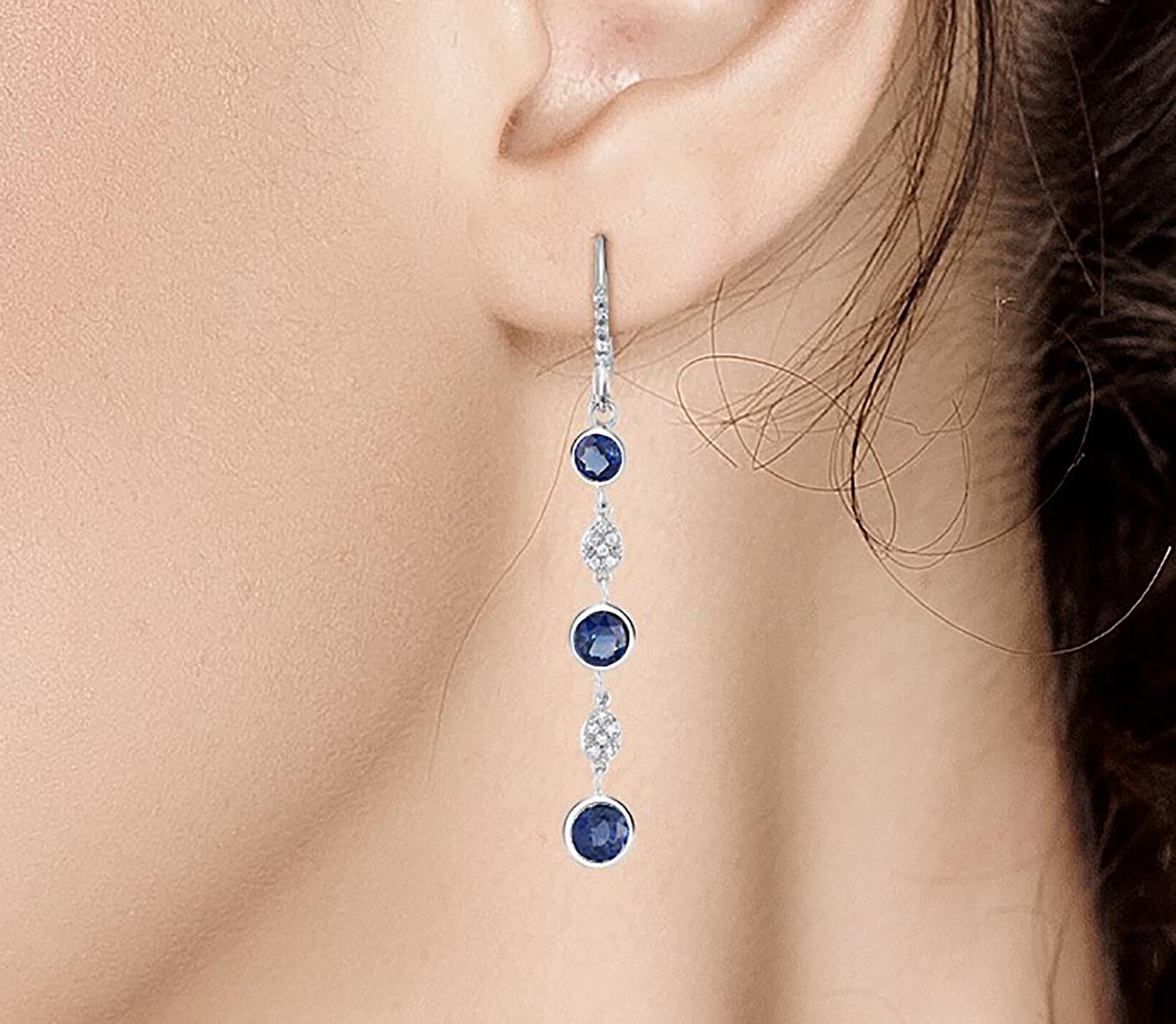 Contemporary Sapphires and Diamonds Hoop Drop Earrings Weighing 5.75 Carat 