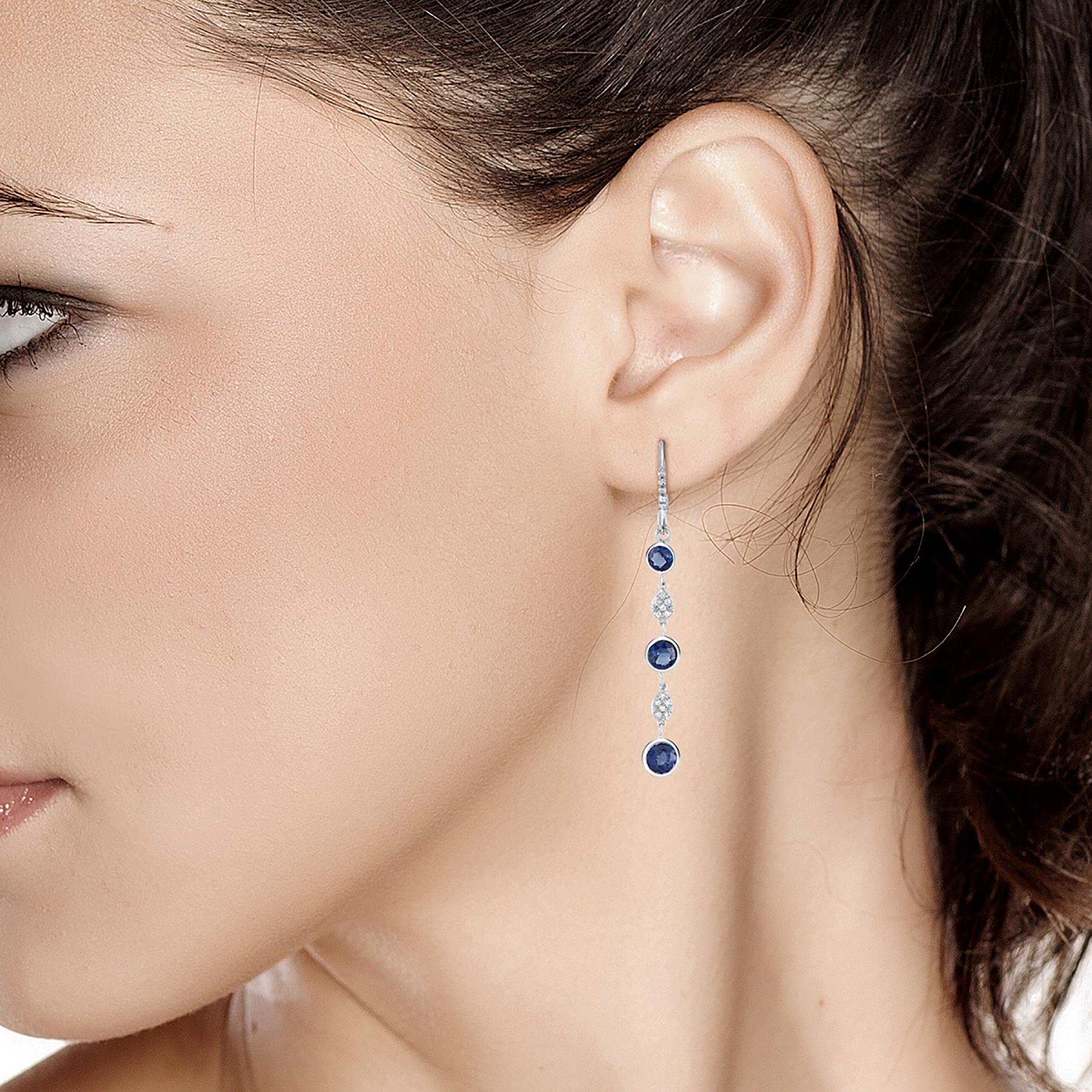 Sapphires and Diamonds Hoop Drop Earrings Weighing 5.75 Carat  In New Condition In New York, NY