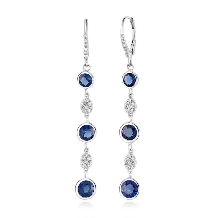 Large Round Sapphire Bezel Set Diamond Hoop Drop Earrings Weighing 5.75