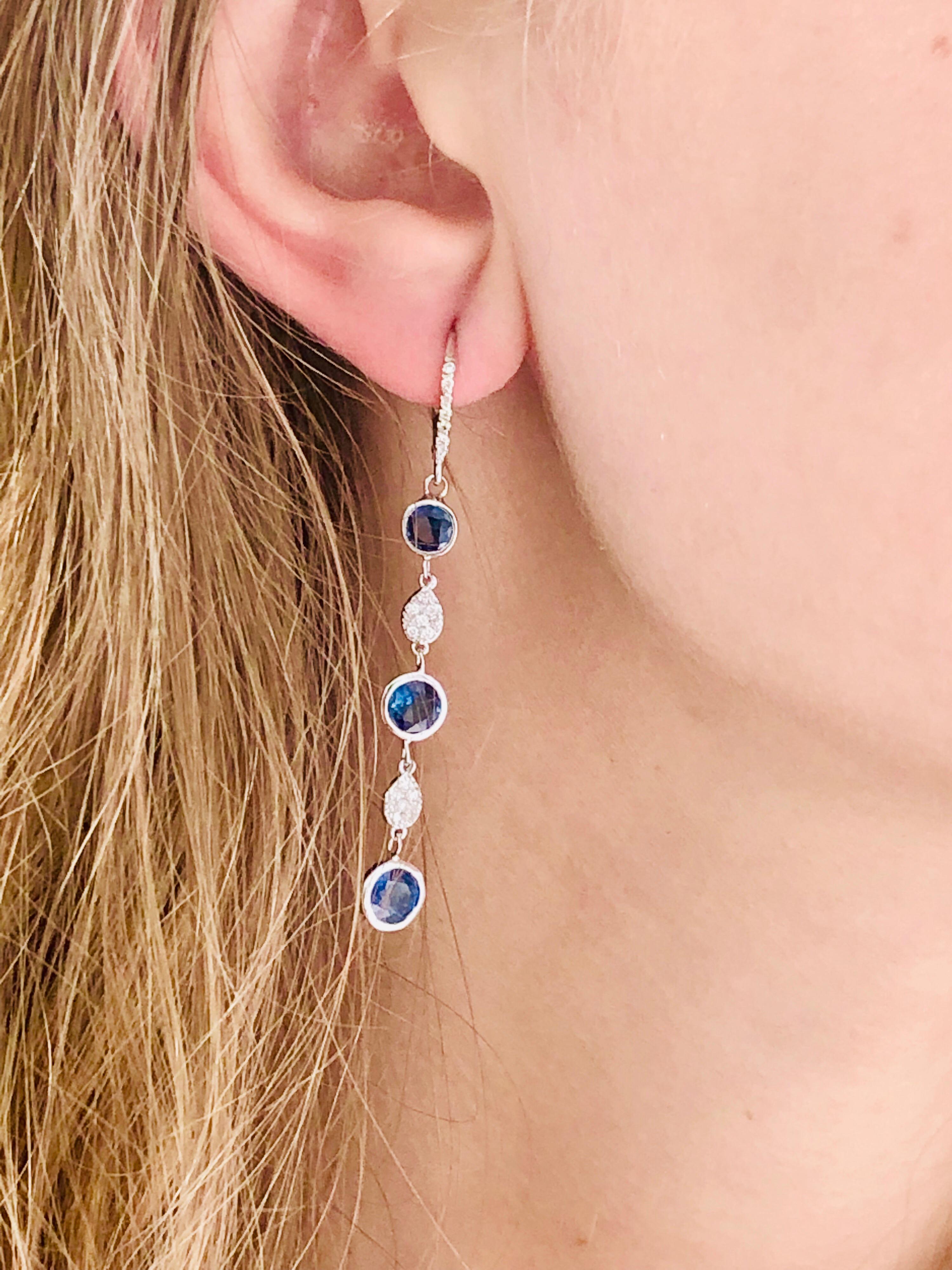 Sapphires and Diamonds Hoop Drop Earrings Weighing 5.75 Carat  1