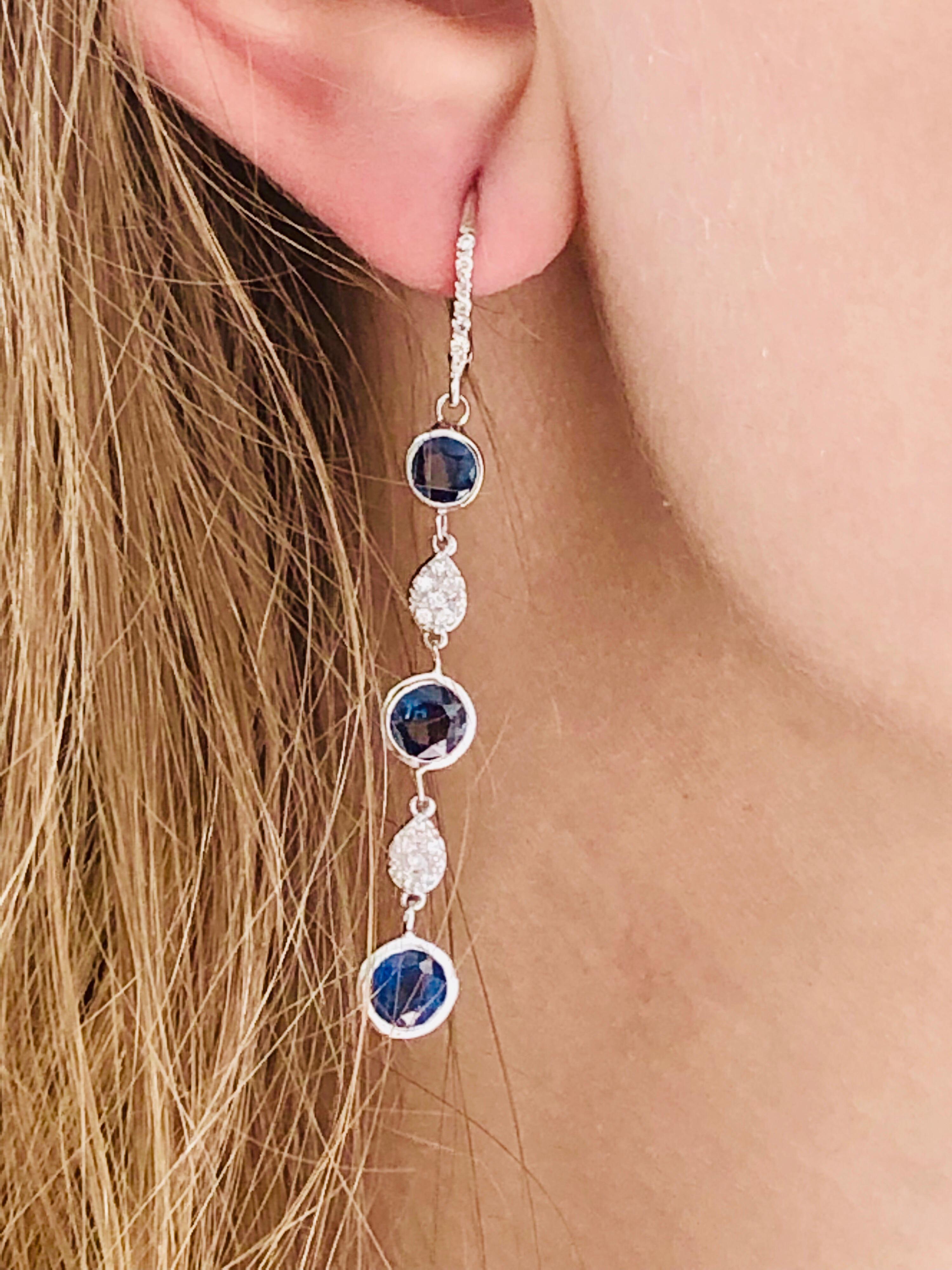 Sapphires and Diamonds Hoop Drop Earrings Weighing 5.75 Carat  3