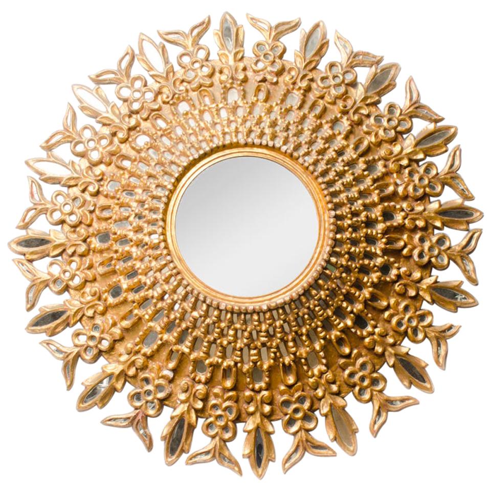 Large Round Segmented and Carved Giltwood Mirror in the Manner of Line Vautrin