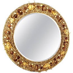 Grand miroir rond en coquillage:: 20e s.
