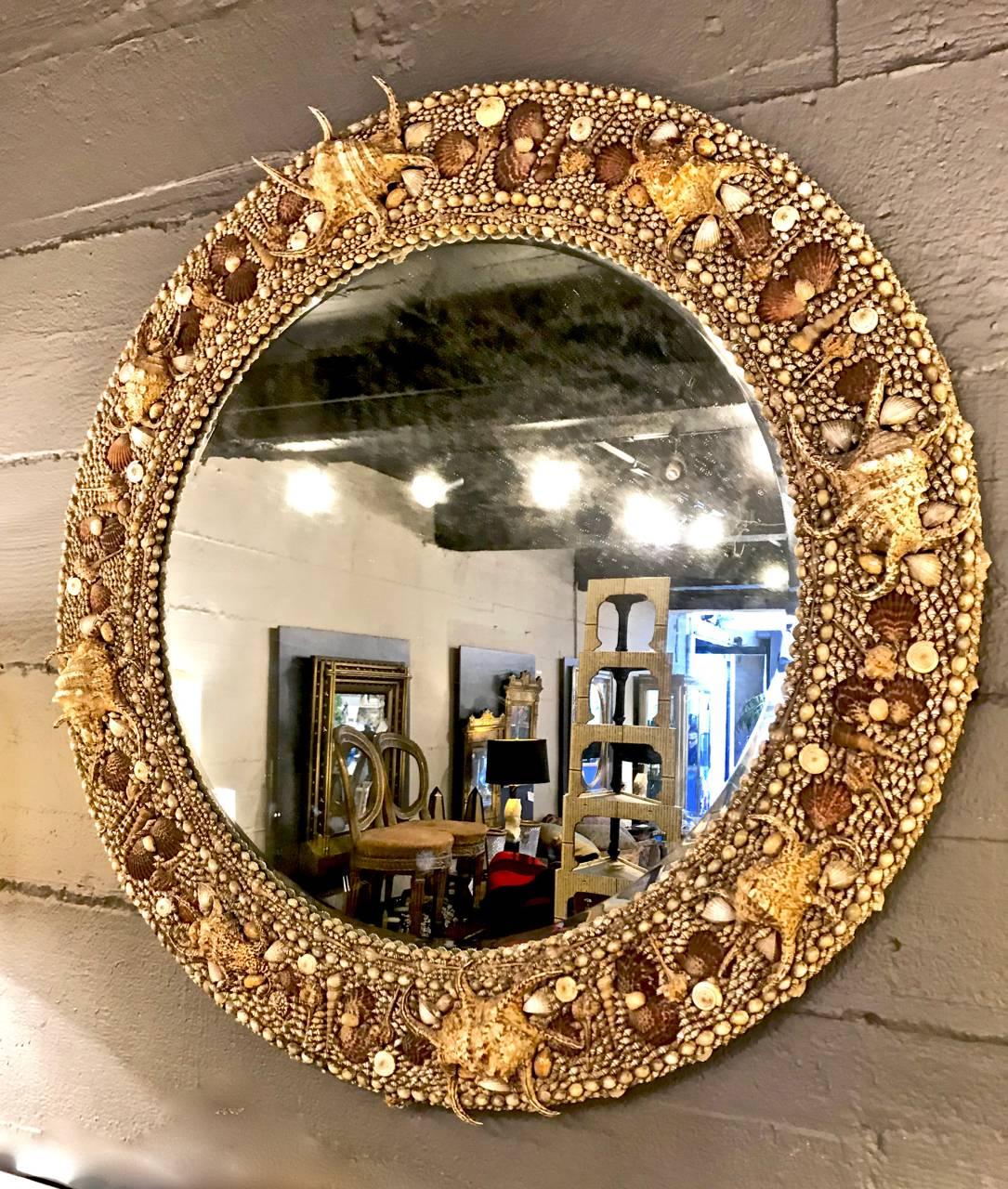 Large Round Shell Mirror, 20th c. 1