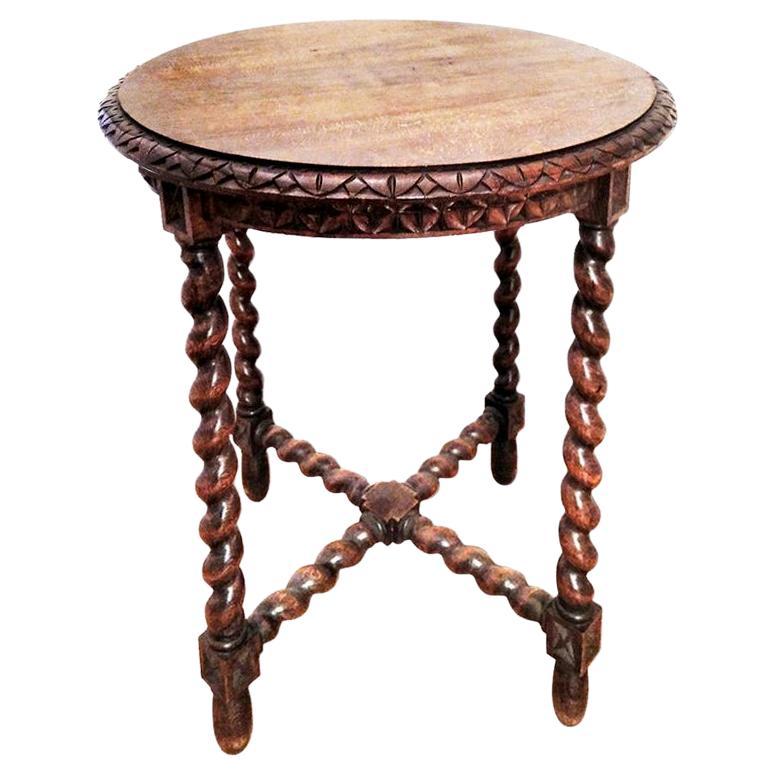Table Large Round Side or Center Barley Twist Legs, 19thor 18th  Century Spain