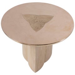 Large Round Side Table in Oak and Bronze by Tinatin Kilaberidze