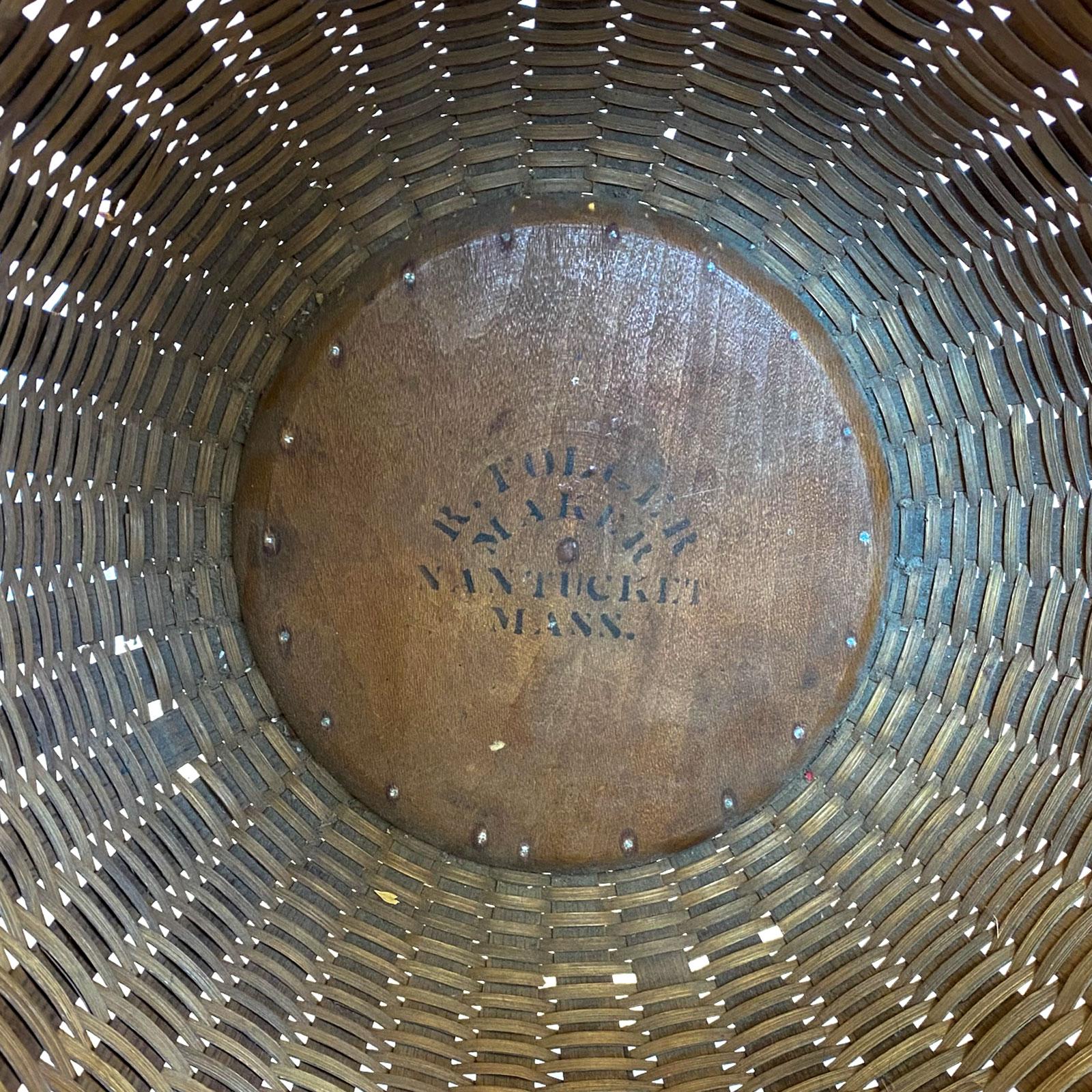 Copper Large Round Signed Nantucket Lightship Basket by Folger For Sale