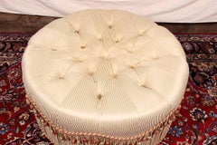 Large Round Silk Upholstered Pouf