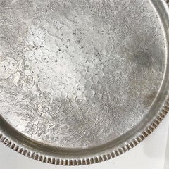 Large Round Silver Aluminum Tea Tray