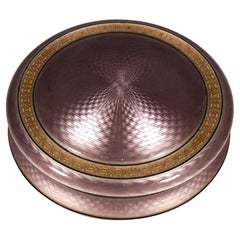 Large Round Silver Gilded Guilloche-Enamel Box by David Anderson, Norway