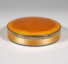 Large Round Silver Gilded Guilloche-Enamel Box with Delicate Decoration, c 1900