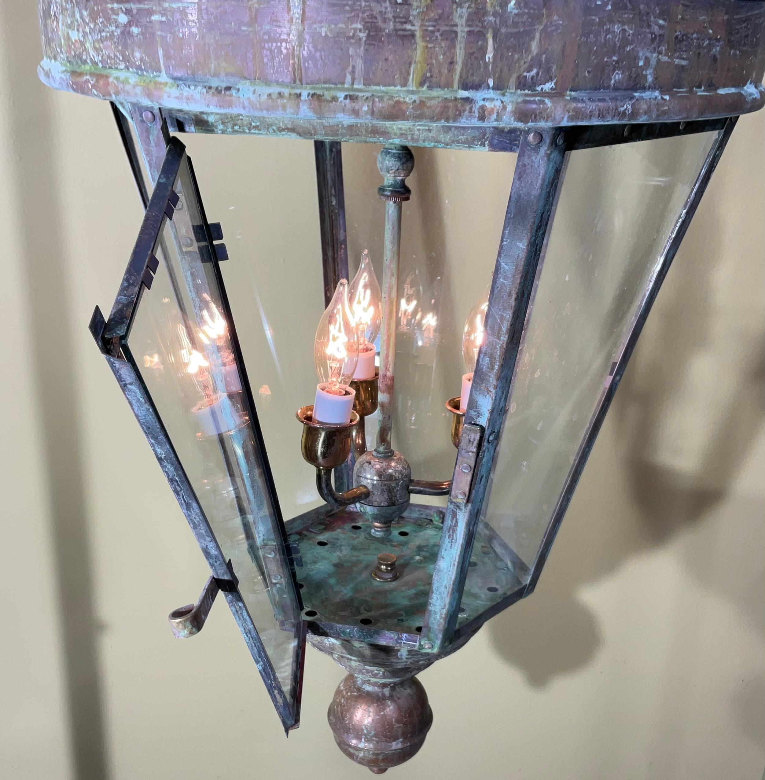Hand-Crafted Large  Round Six Sides Hanging Copper Lantern