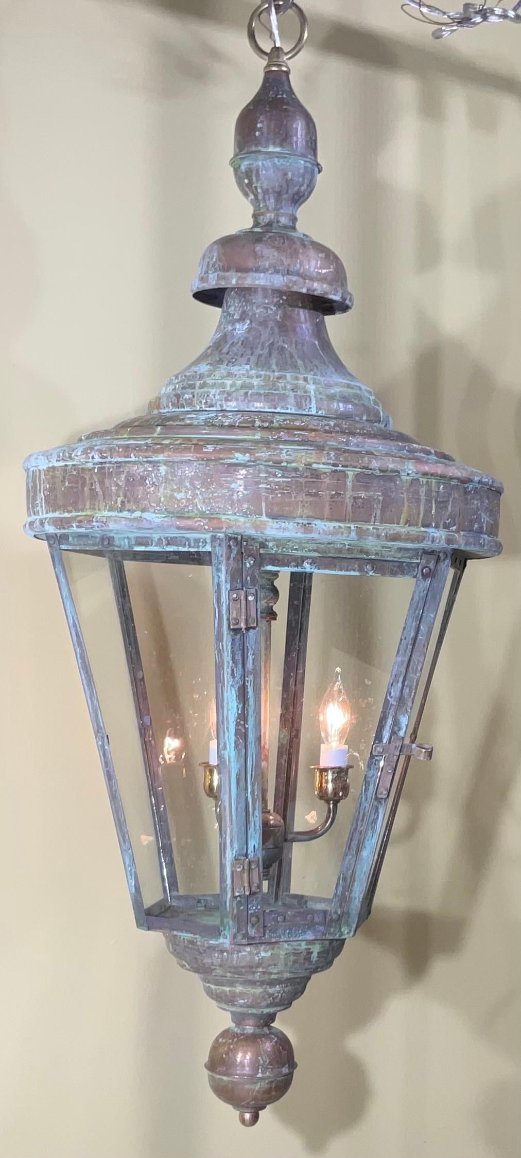 Large  Round Six Sides Hanging Copper Lantern In Good Condition In Delray Beach, FL