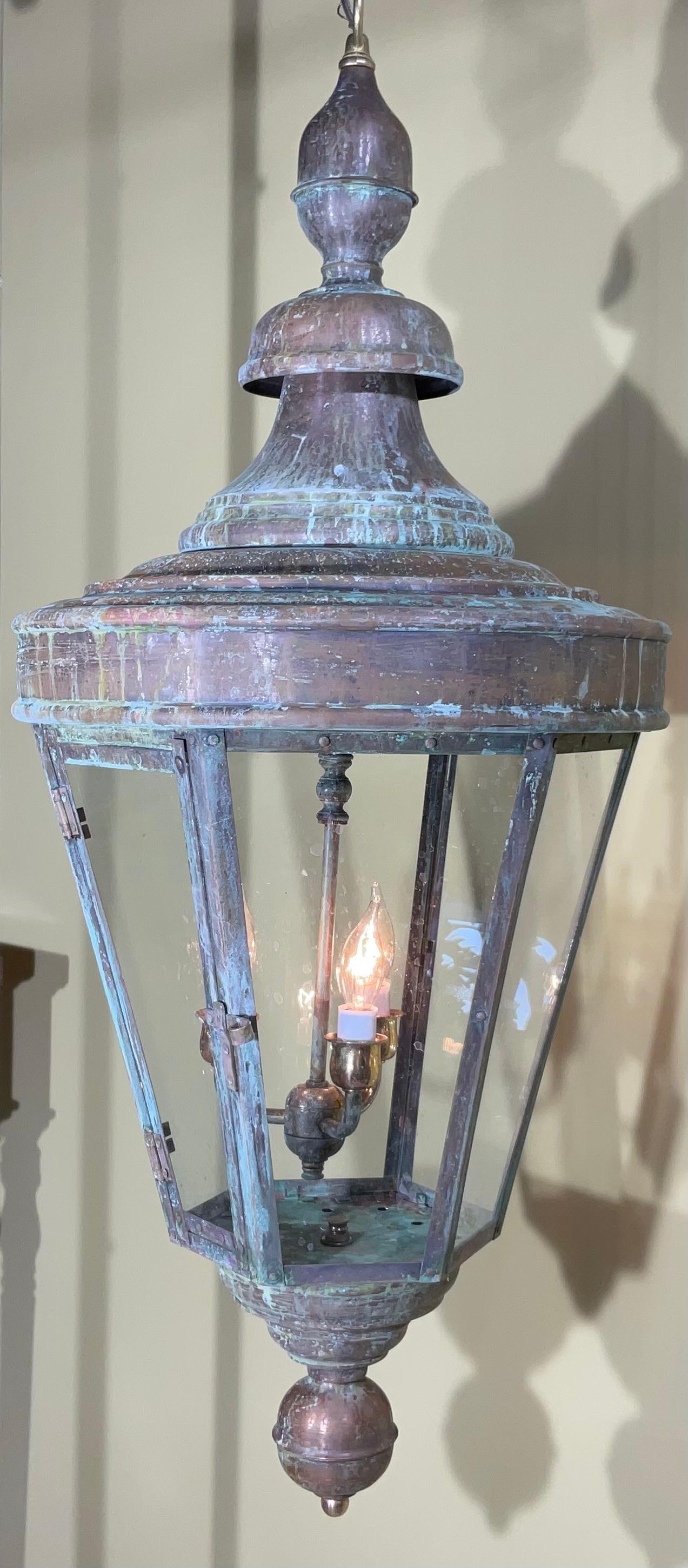 Contemporary Large  Round Six Sides Hanging Copper Lantern