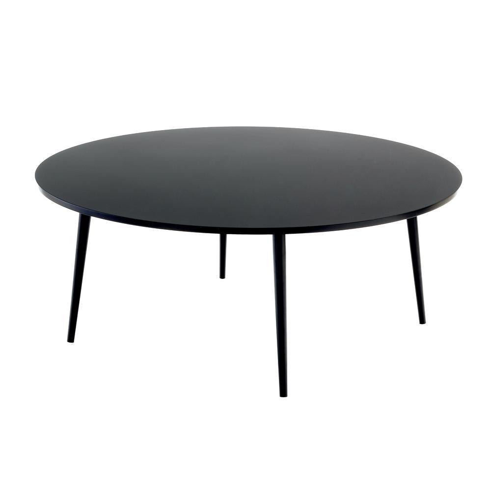 Large round soho coffee table by Coedition Studio
Materials: Round coffee table, black lacquered top on MDF. 4 black lacquered metal conical legs.
Dimensions: Diameter 90 x H 38 cm
Available in different sizes and shapes, and in sets. Please contact