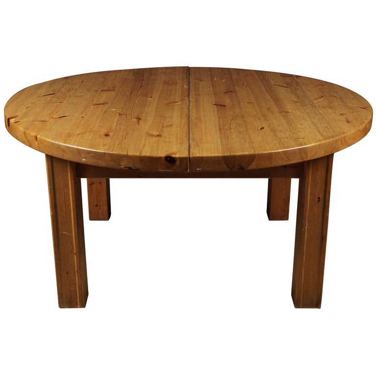 Large Round Solid Pine Dining Table from Sweden, circa 1970 at 1stDibs