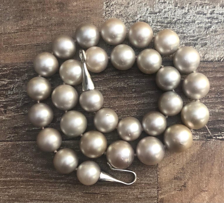 Large Round South Sea Pearl Necklace with Platinum Cone Hk-and-Eye For ...
