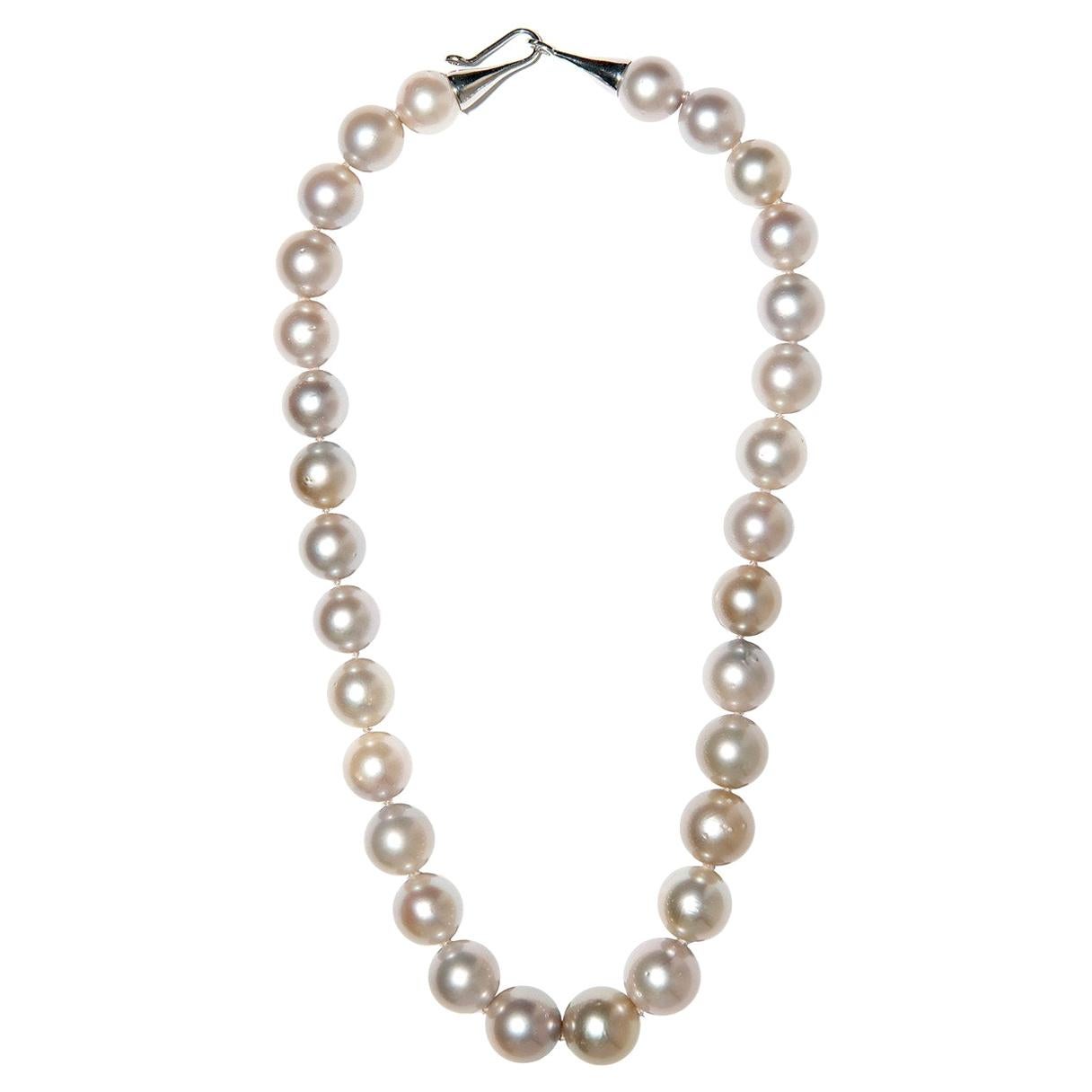 Large Round South Sea Pearl Necklace with Platinum Cone Hk-and-Eye