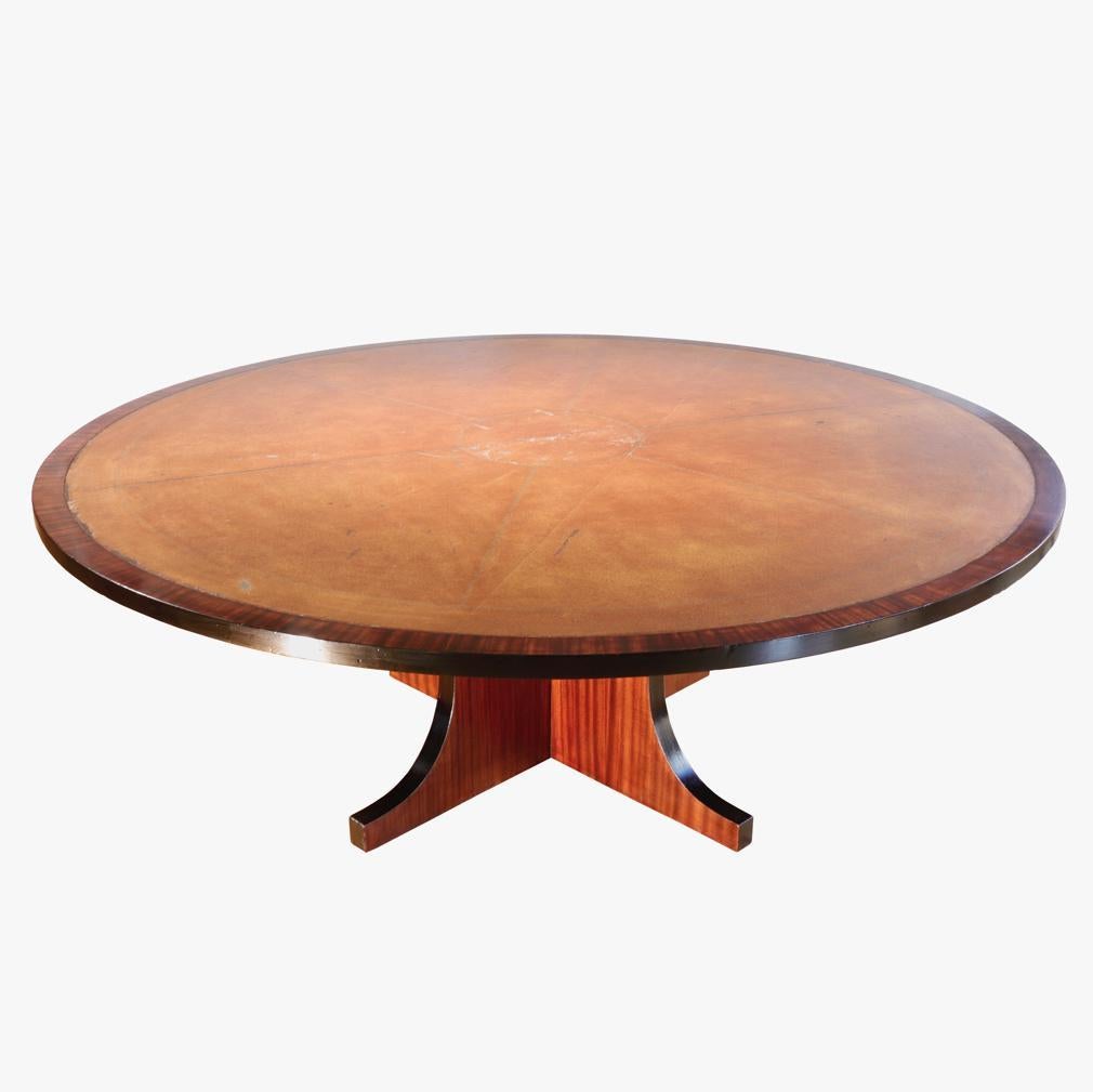 Mid-Century Modern Large Round Spanish Mahogany Dining Table Attributed to Valenti, Barcelona For Sale