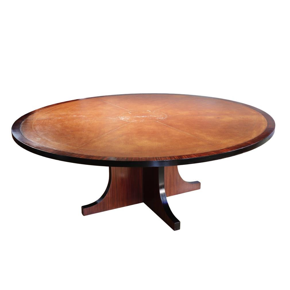 Large Round Spanish Mahogany Dining Table Attributed to Valenti, Barcelona For Sale