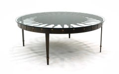 Large Round Sunburst Coffee Table.  Iron Base and Glass Top.  Great Condition