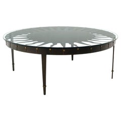 Large Round Sunburst Coffee Table.  Iron Base and Glass Top.  Great Condition