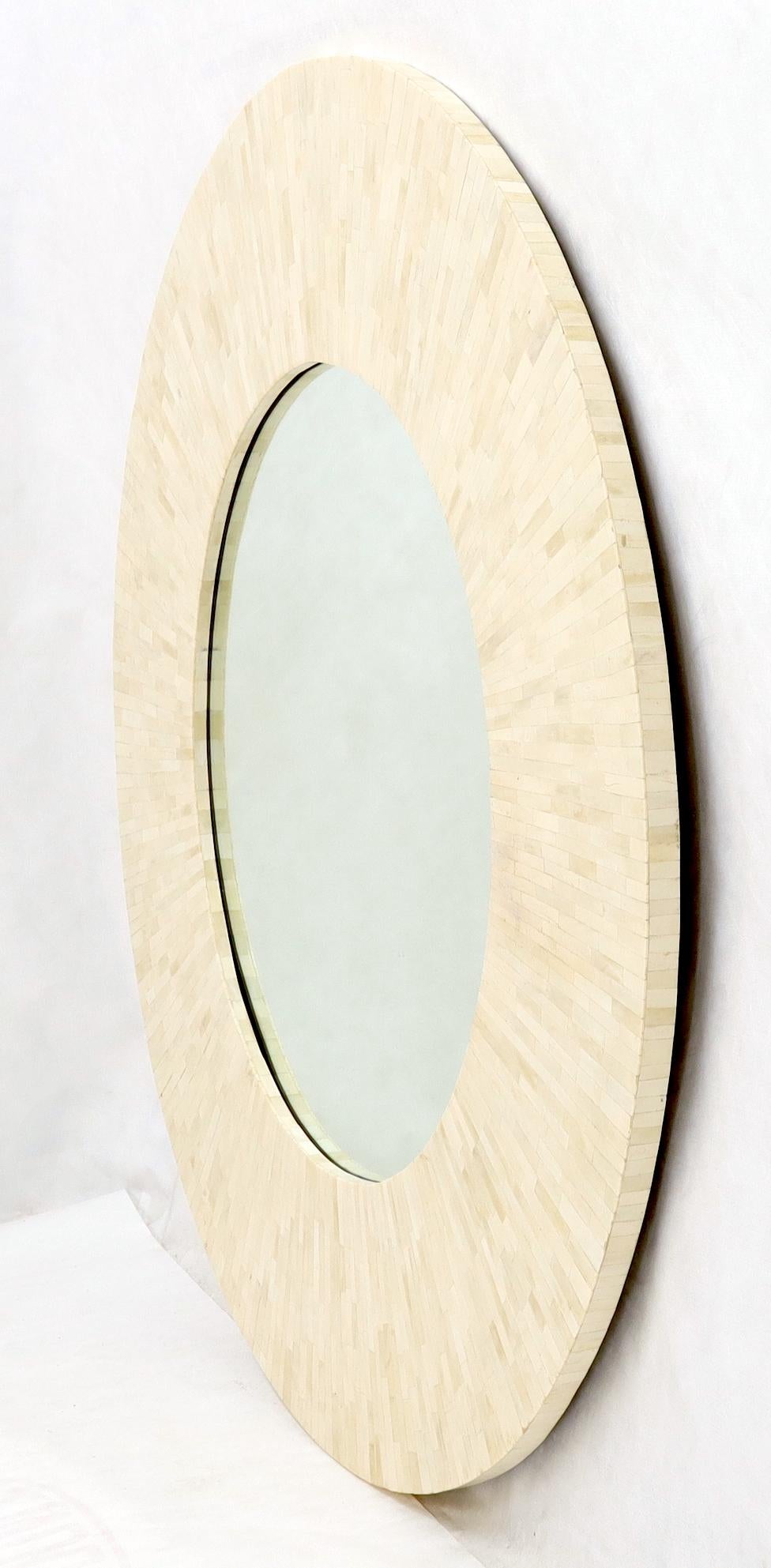 20th Century Large Round Sunburst Shape Bone Tiles Mirror For Sale