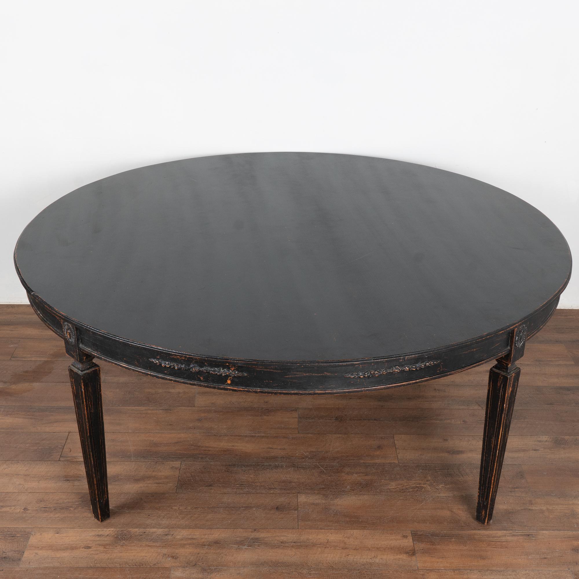 Gustavian Large Round Swedish Black Dining Table, Reproduction For Sale