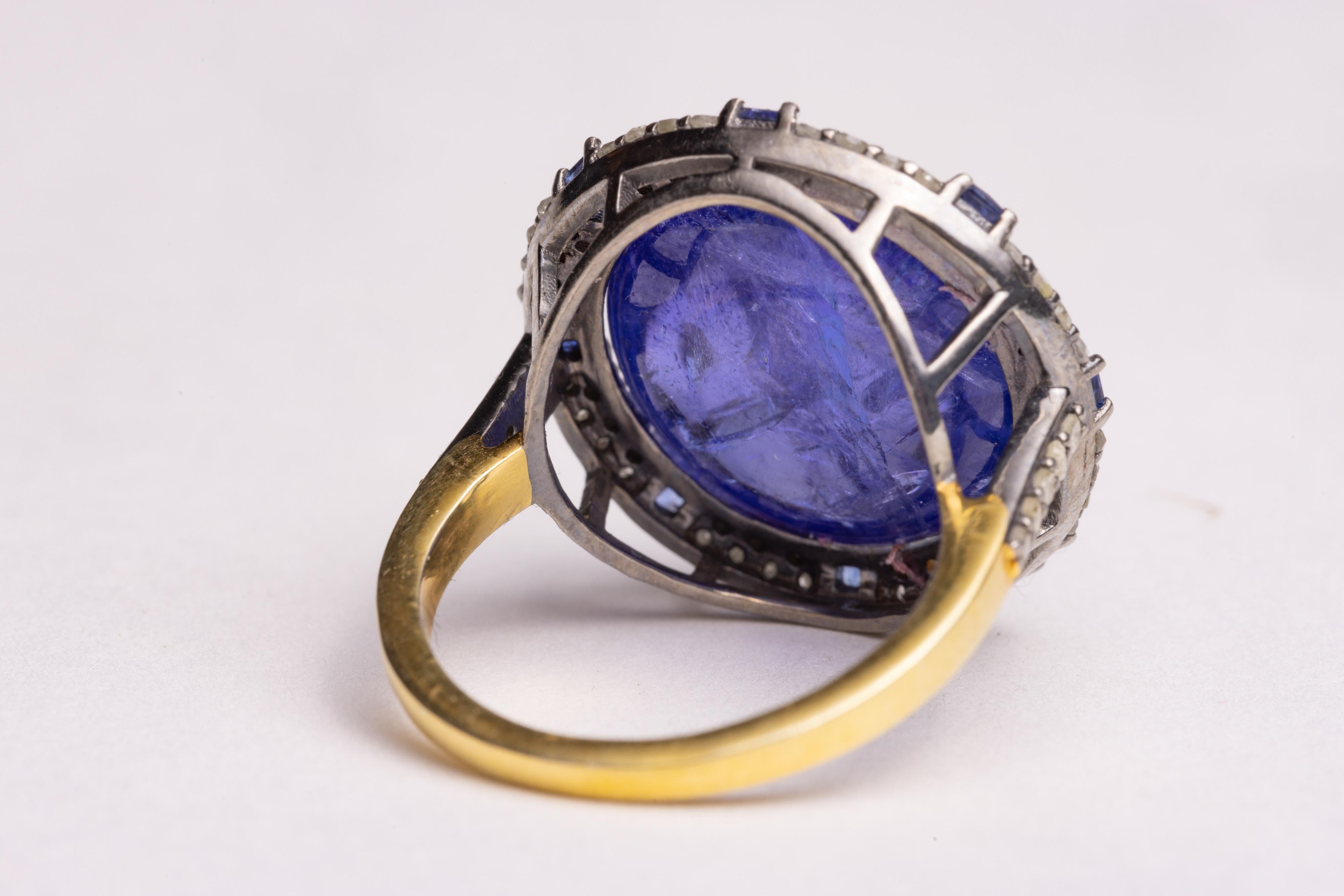 Round Cut Large Round Tanzanite Dome Cocktail Ring with Diamonds For Sale