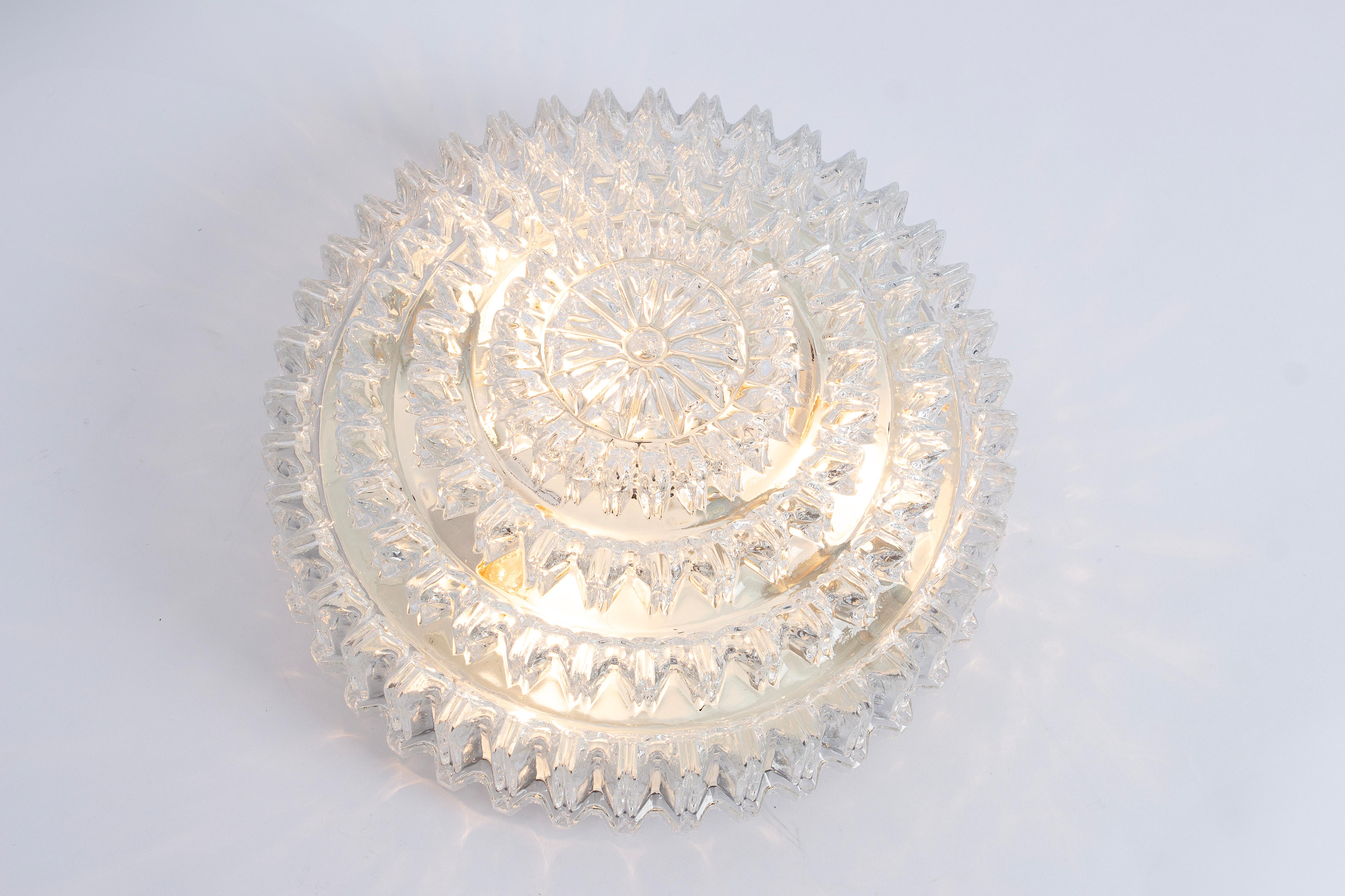 Mid-Century Modern Large Round Textured Glass Flushmount by Limburg, Germany, 1970s For Sale