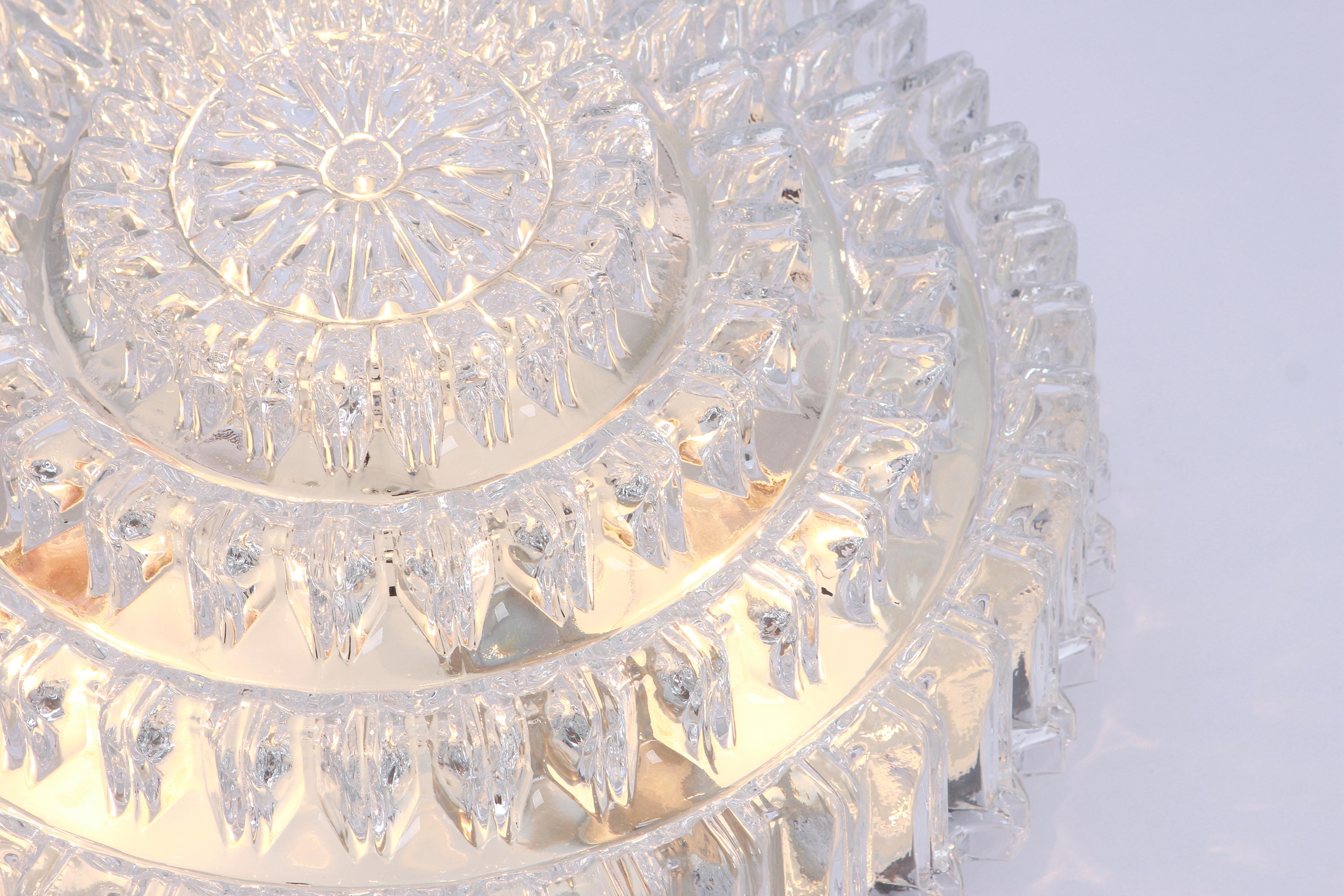 Late 20th Century Large Round Textured Glass Flushmount by Limburg, Germany, 1970s For Sale