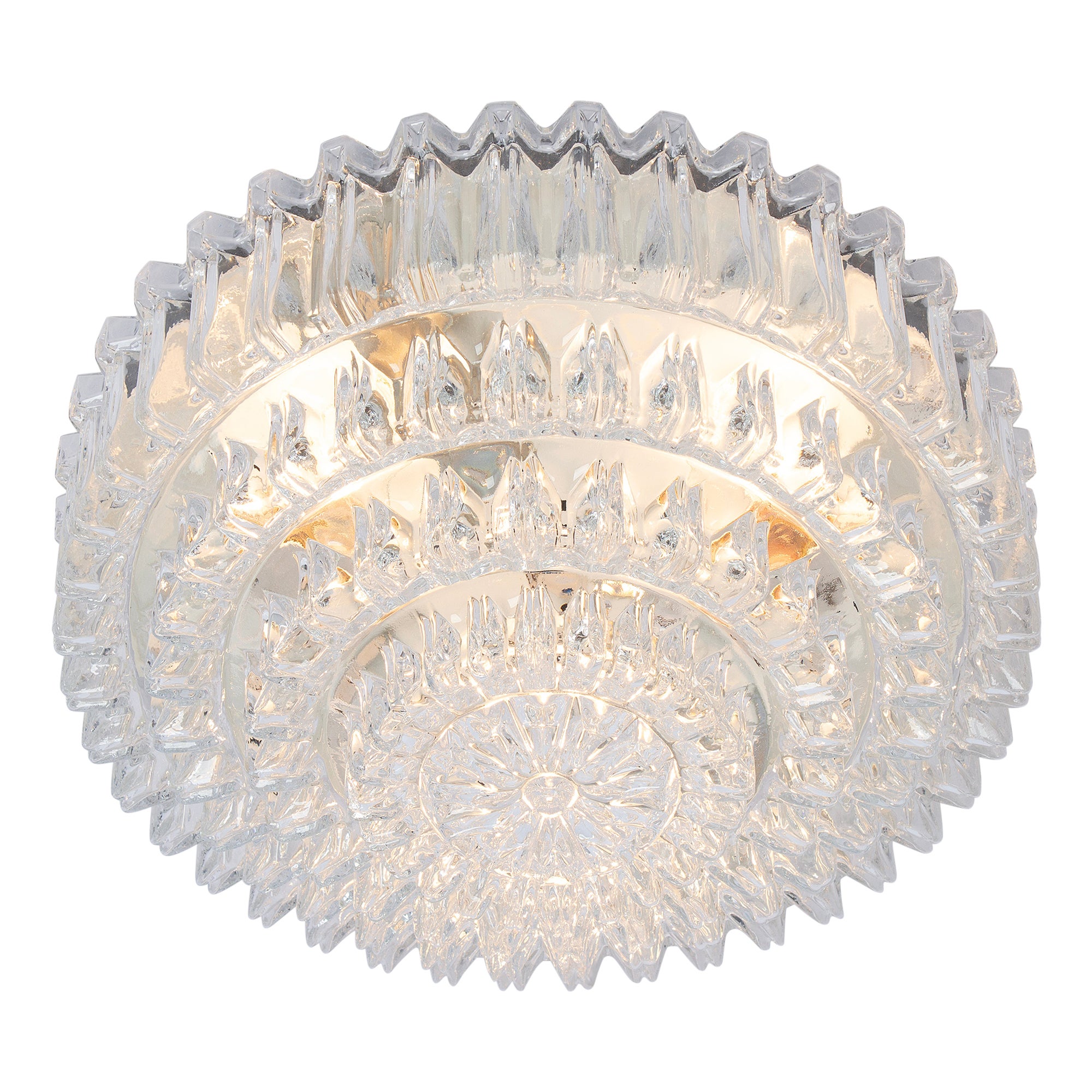 Grand plafonnier rond en verre texturé de Limburg, Allemagne, 1970