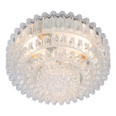 Large Round Textured Glass Flushmount by Limburg, Germany, 1970s