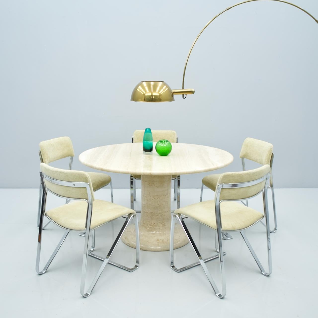 Large Round Travertine Dining Table, Italy, 1970s 5