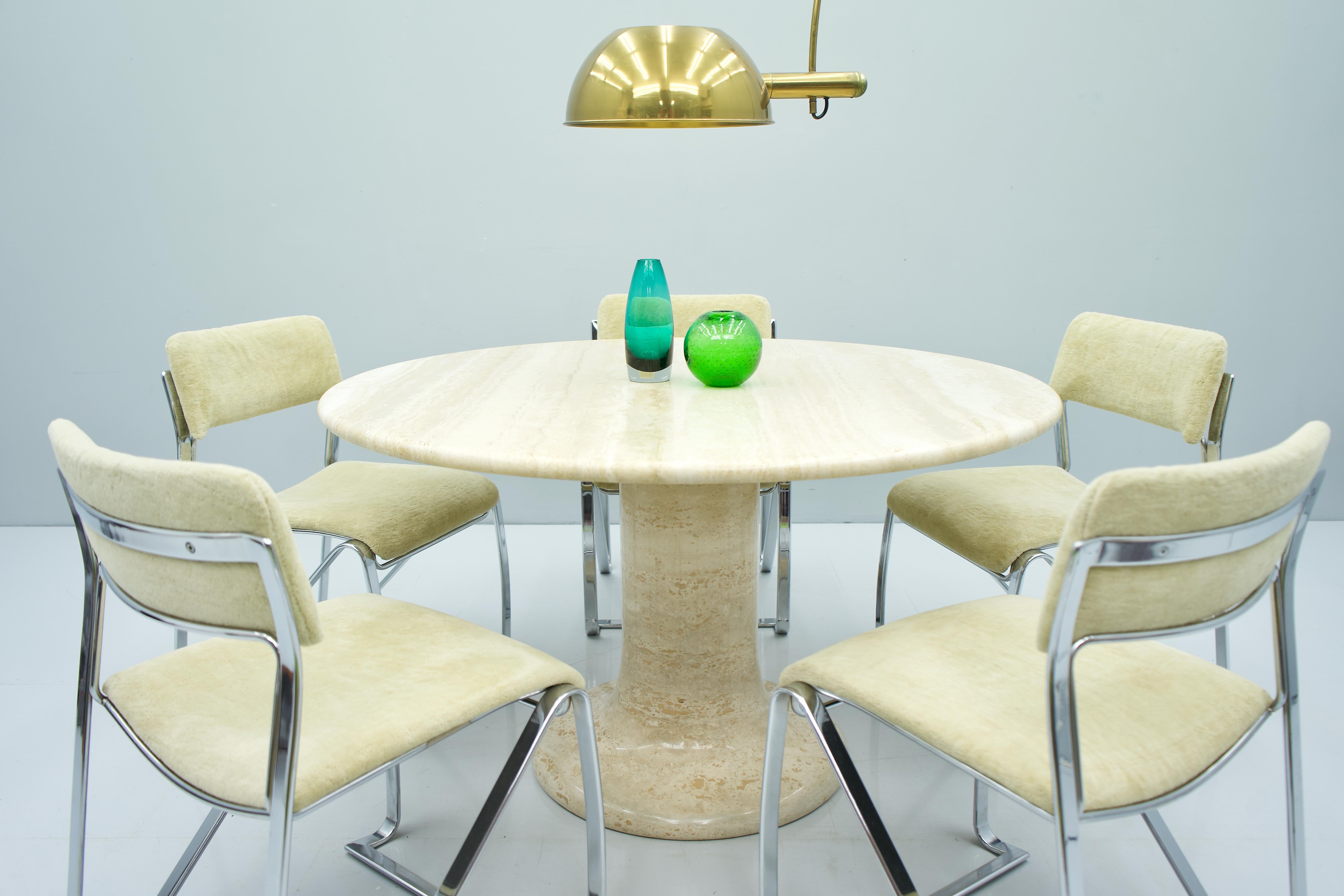 Large Round Travertine Dining Table, Italy, 1970s 6