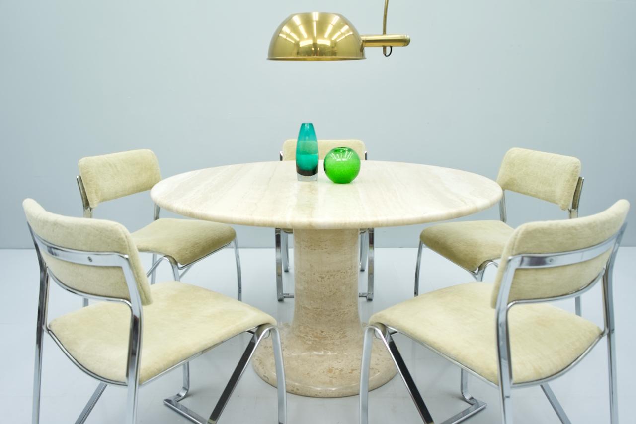 Large Round Travertine Dining Table, Italy, 1970s 7