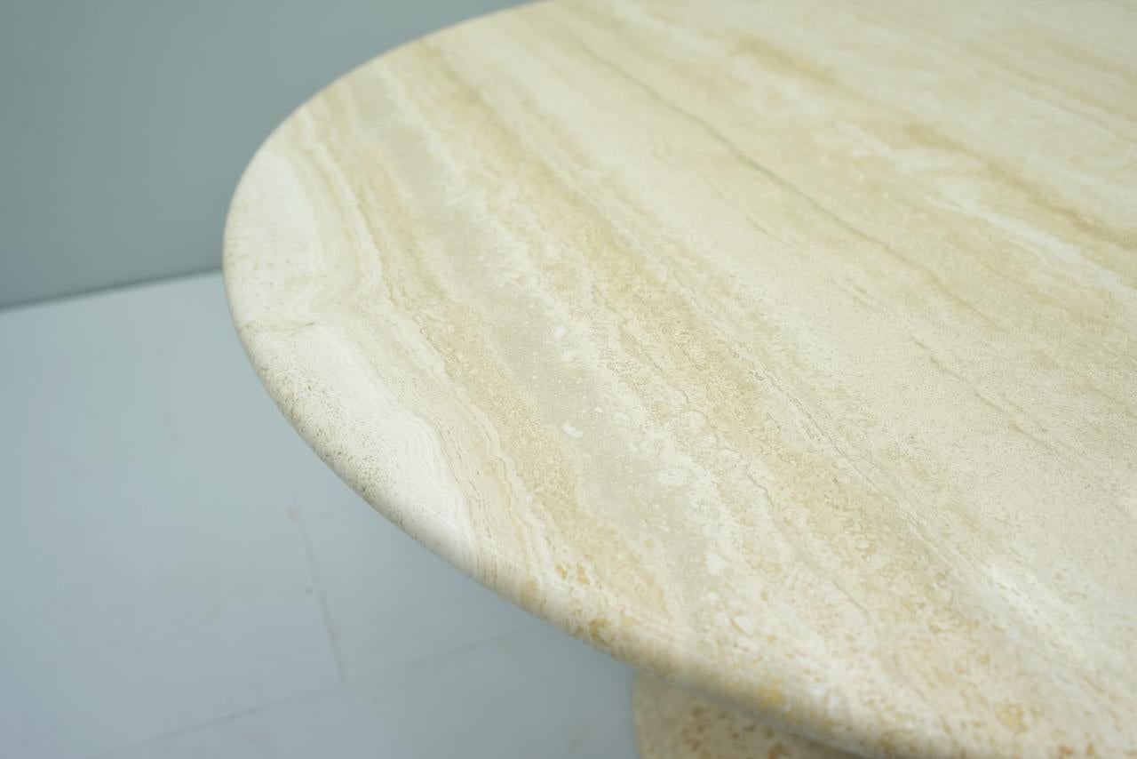Mid-Century Modern Large Round Travertine Dining Table, Italy, 1970s