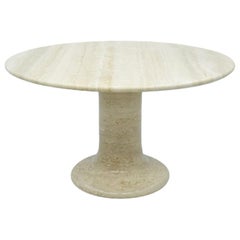Large Round Travertine Dining Table, Italy, 1970s