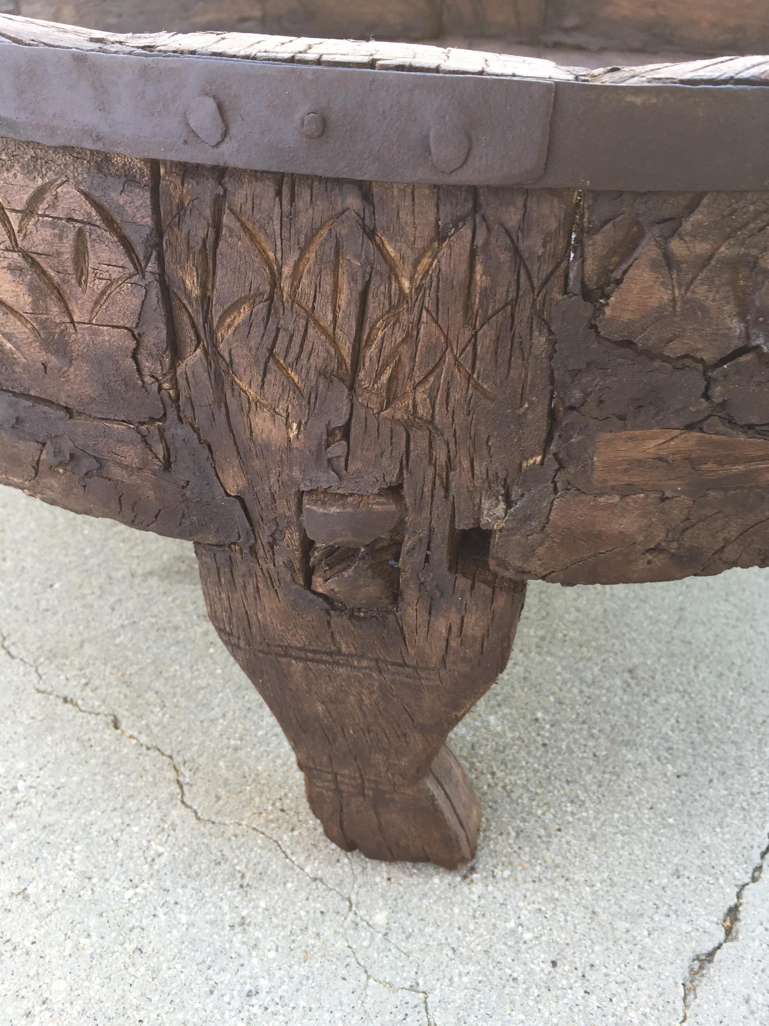 Large Round Tribal Low Grinder Table from India 4