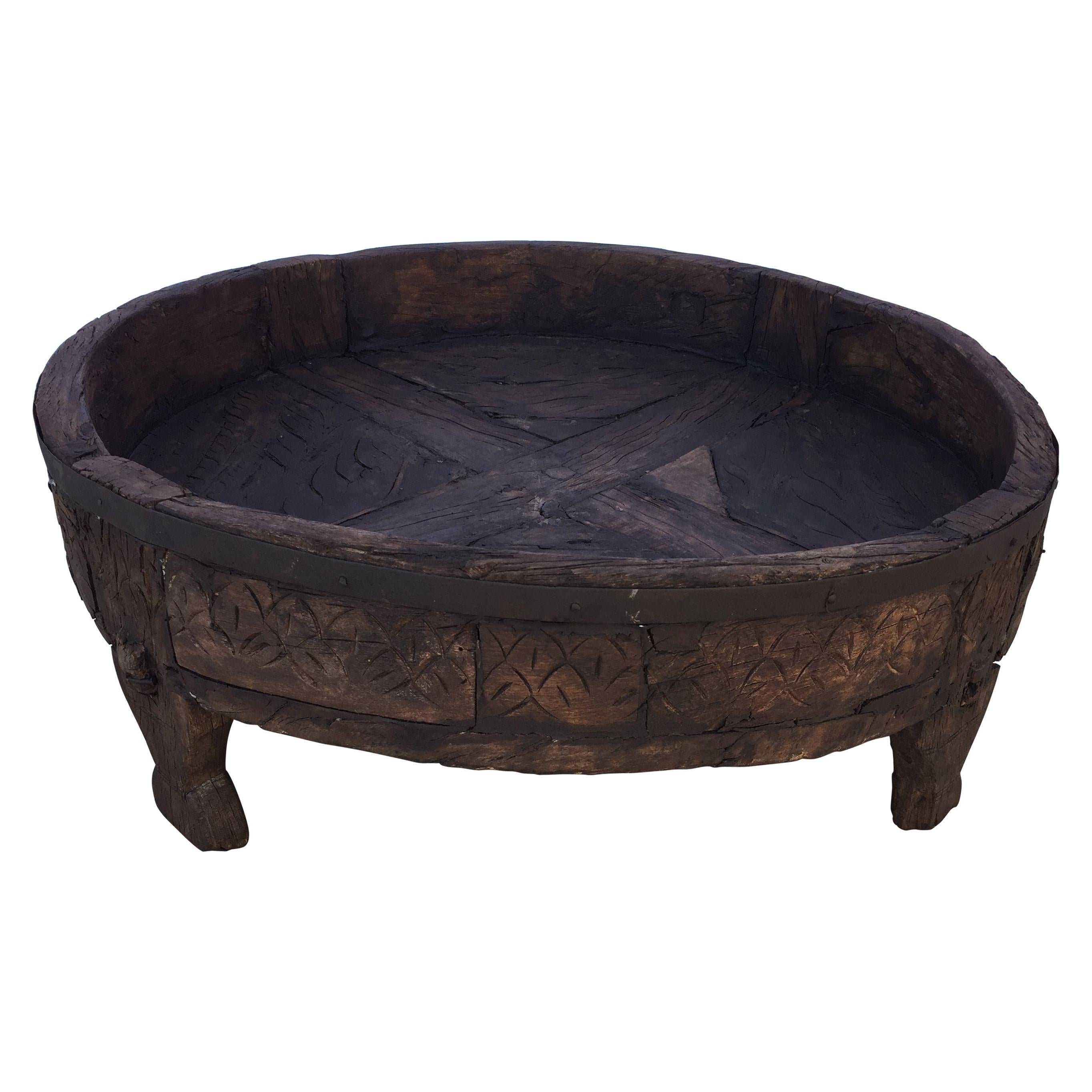 Large Round Tribal Low Grinder Table from India