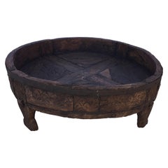 Large Round Tribal Low Grinder Table from India