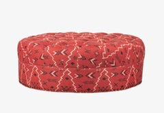 Large Round Tufted Ottoman in Native American Motif