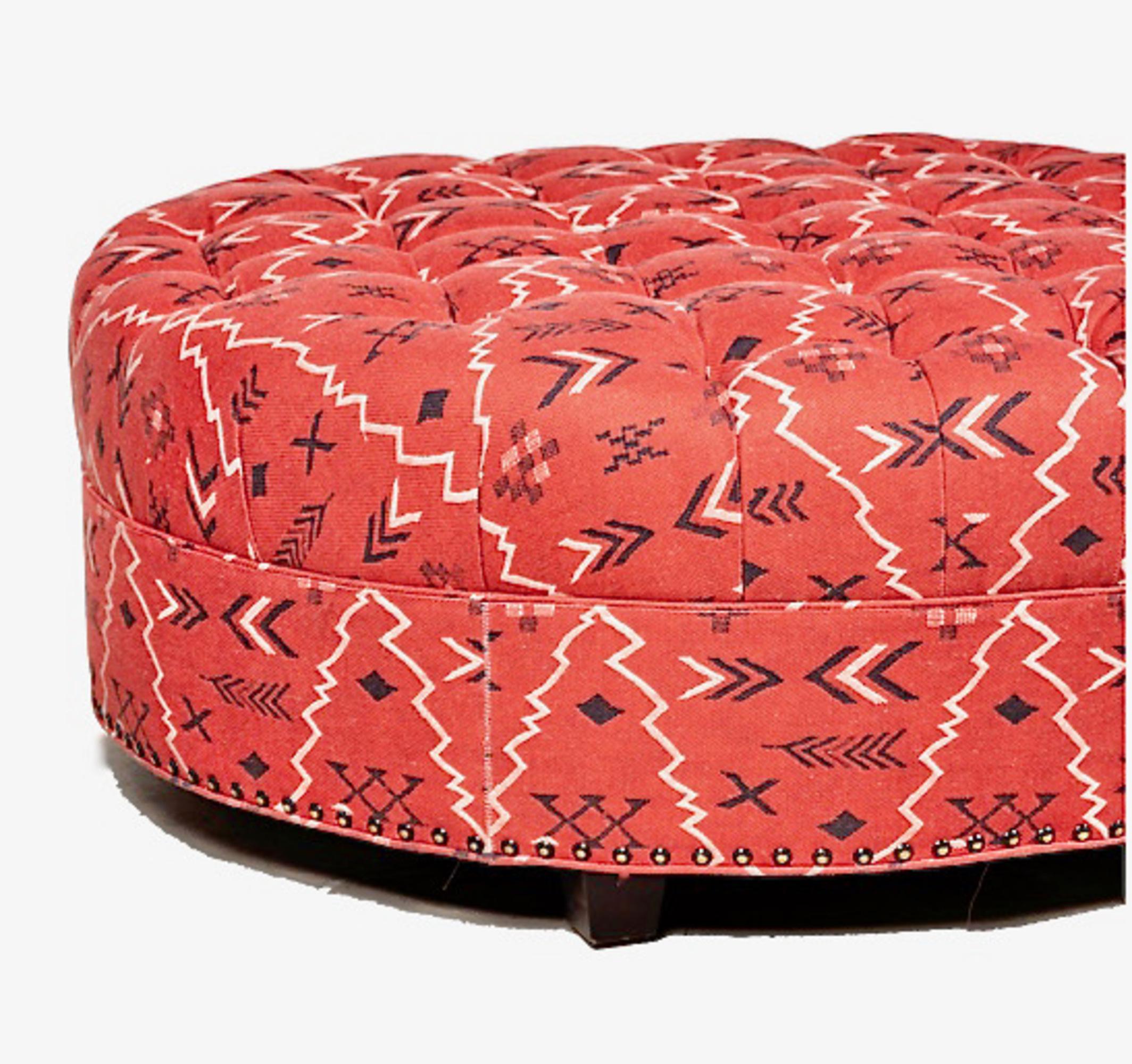 Grand pouf rond touffeté à motif amérindien en vente 2