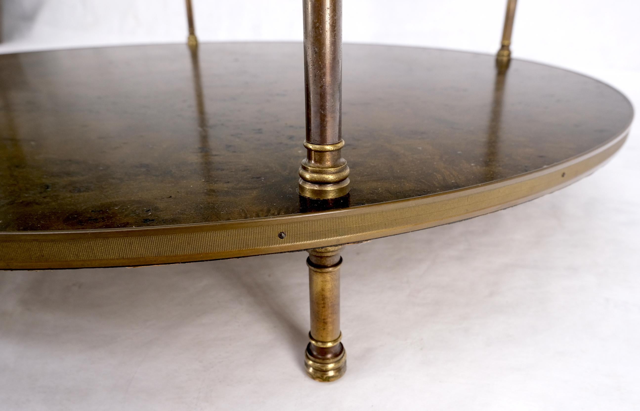 Large Round Two Tier Burl Wood Thick Glass Top Coffee Center Table In Good Condition For Sale In Rockaway, NJ