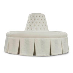 Large Round White-Linen Upholstered Banquette