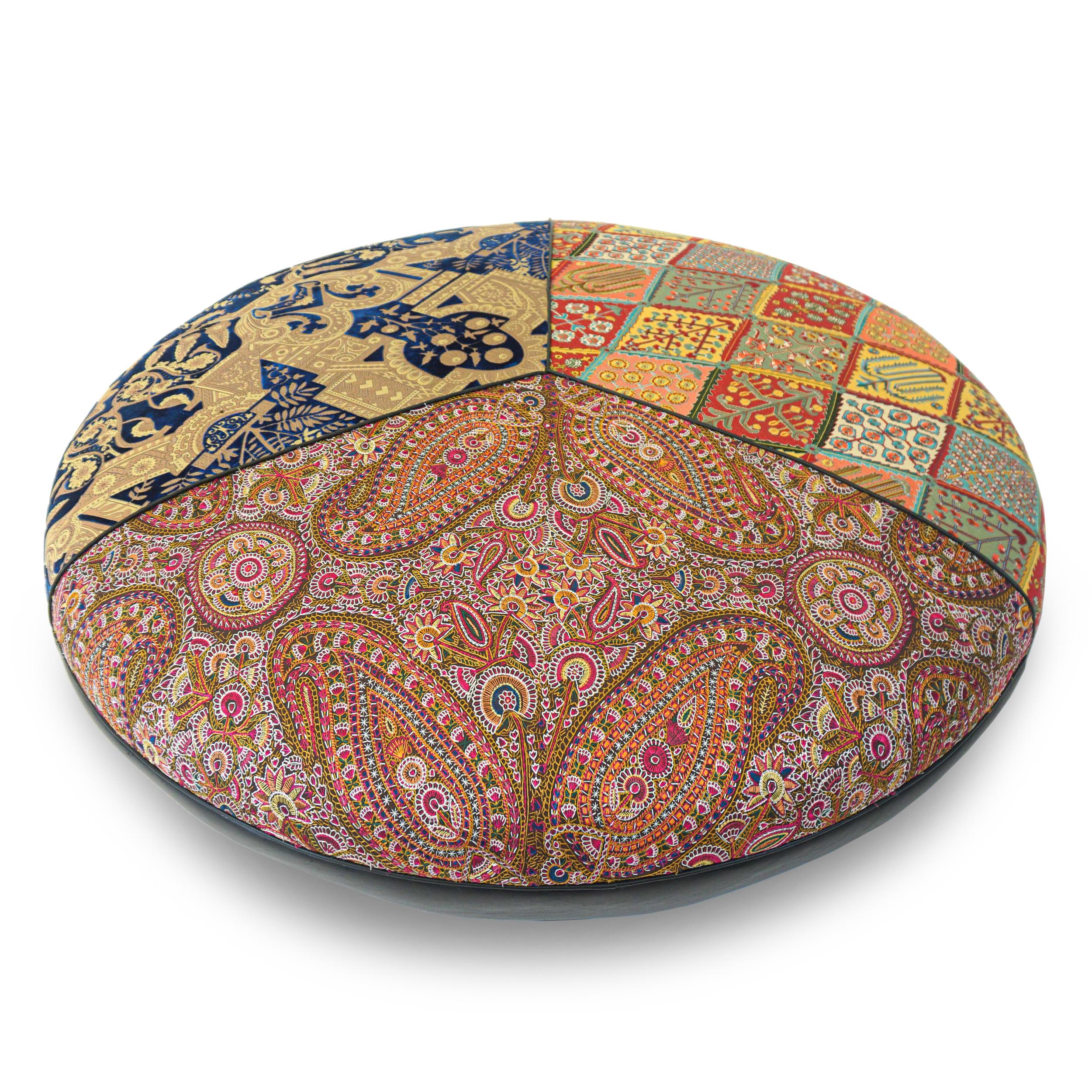 Large Round Upholstered Moroccan-Inspired Ottoman, Customizable For Sale 4