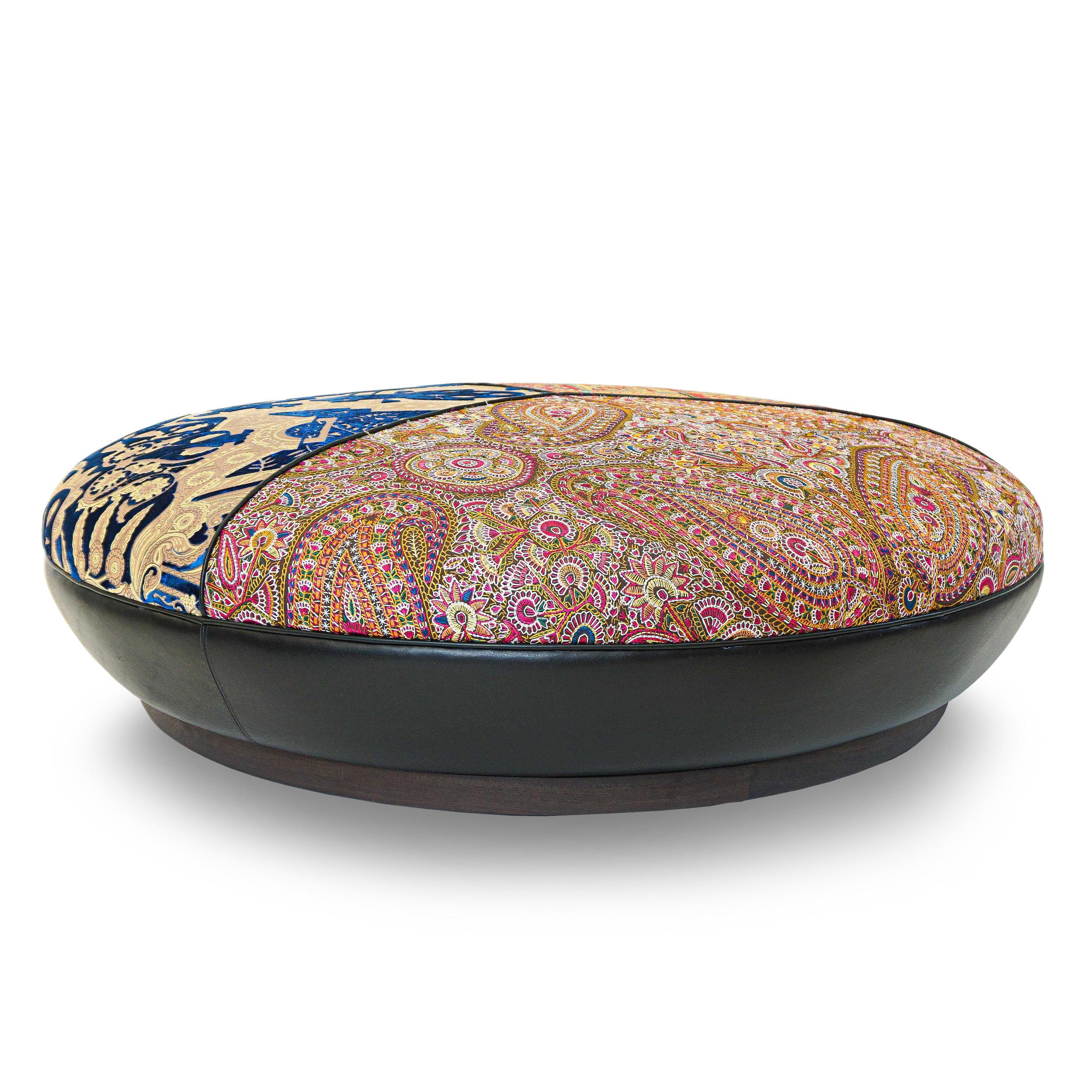Large Round Upholstered Moroccan-Inspired Ottoman, Customizable For Sale 5