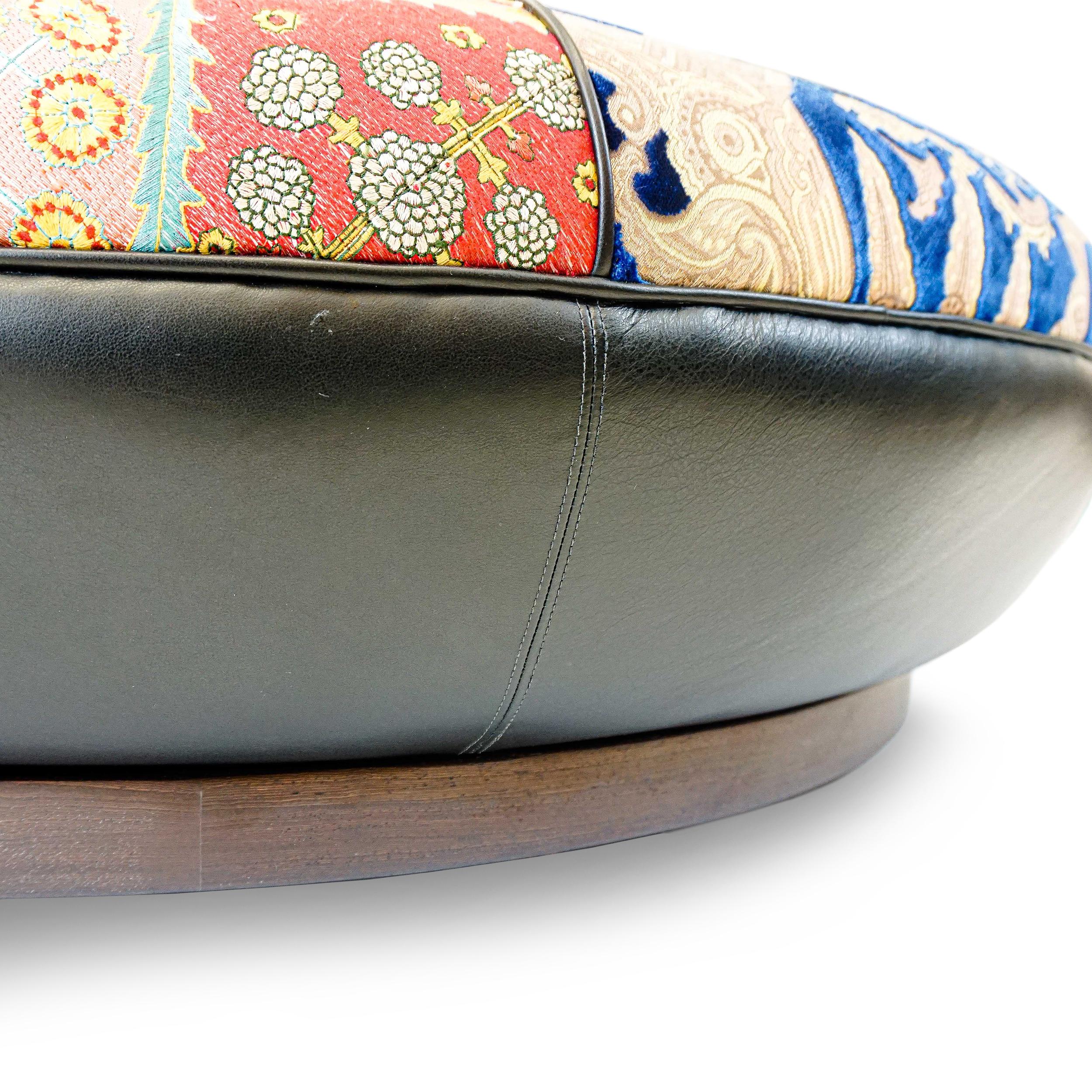 Large Round Upholstered Moroccan-Inspired Ottoman, Customizable For Sale 10