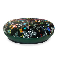 Large Round Upholstered Butterfly Ottoman, Customizable
