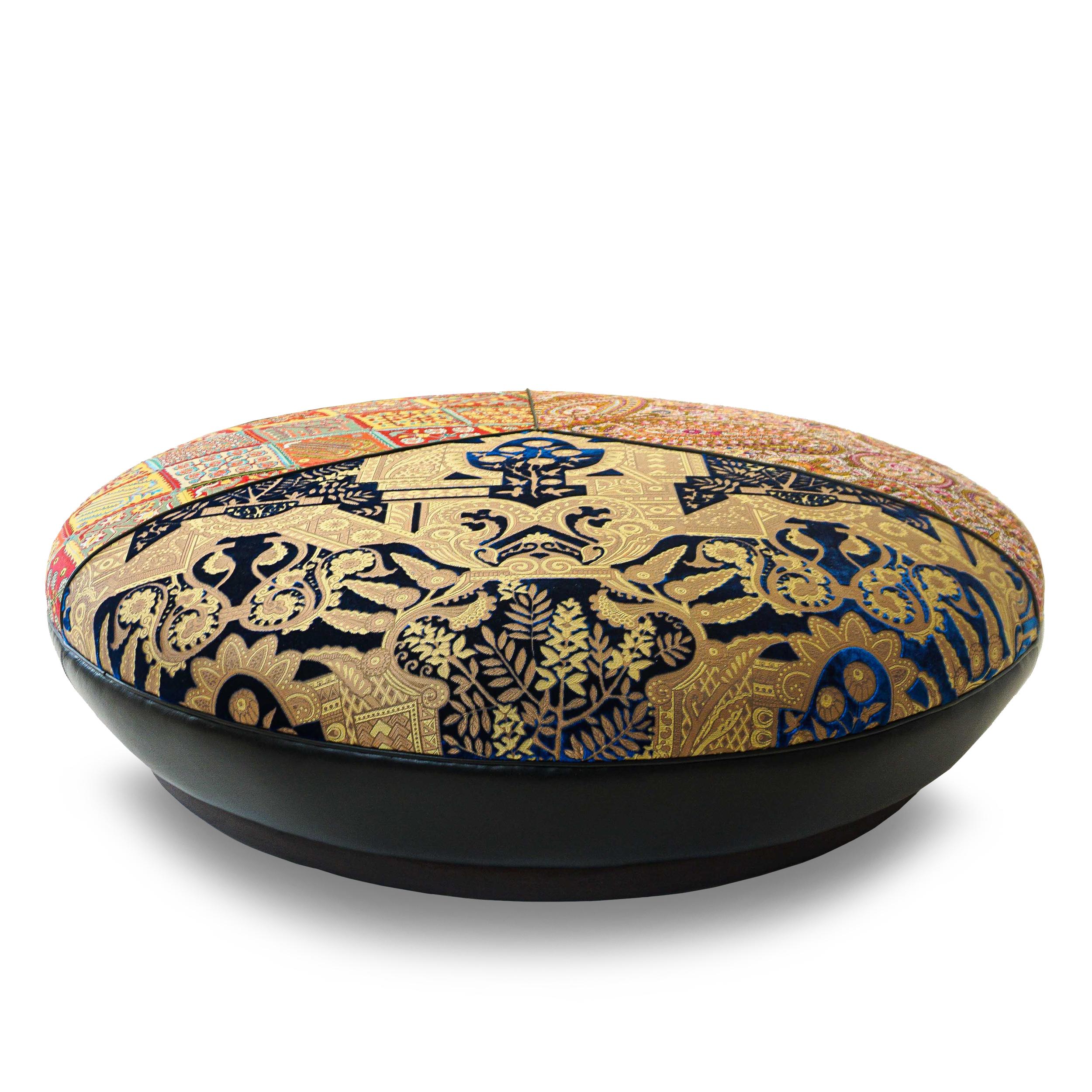 Modern Large Round Upholstered Moroccan-Inspired Ottoman, Customizable For Sale